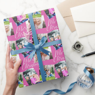 Frohe Weihnachtsschrift Moderne 3 Foto Personalisi Geschenkpapier
