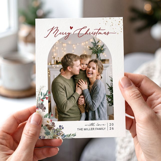 Frohe Weihnachtsschrift Moderne Bogenform 4 Foto Feiertagskarte (Von Creator hochgeladen)