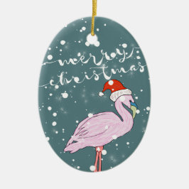 Frohe Weihnachtsschrift Pink Flamingo Tropical Keramik Ornament