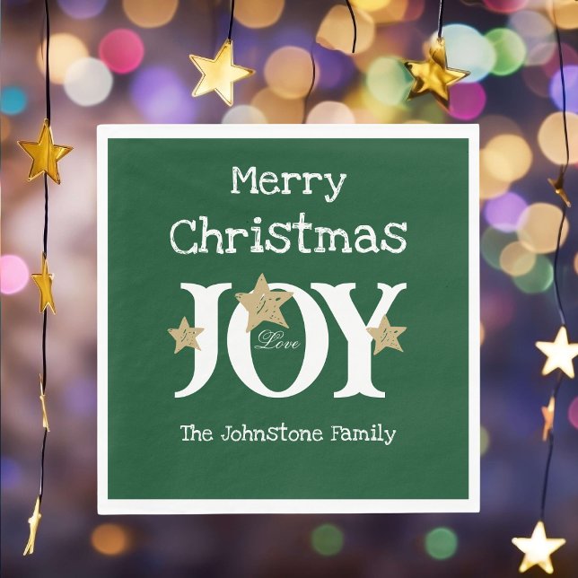 Frohe Weihnachtsschrift Rustikales Grünbuch Party Serviette (Enhance your festive holiday gathering with these delightful deep green paper napkins.)