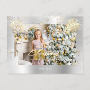 Frohe Weihnachtsschrift Silver Gray Gold Lux Snow Postkarte