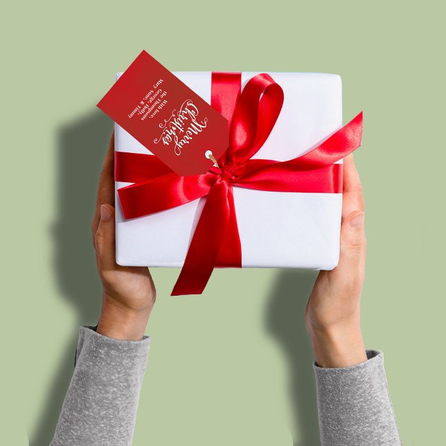 Frohe Weihnachtsschrift Simple Red Custom Geschenkanhänger (Red and white Merry Christmas custom gift tag. )