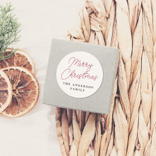 Frohe Weihnachtsschrift und Familienname Personali Runder Aufkleber