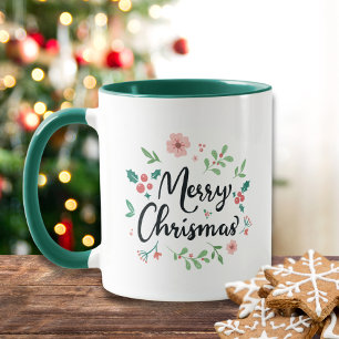 Frohe Weihnachtsschrift Watercolor Floral Tasse