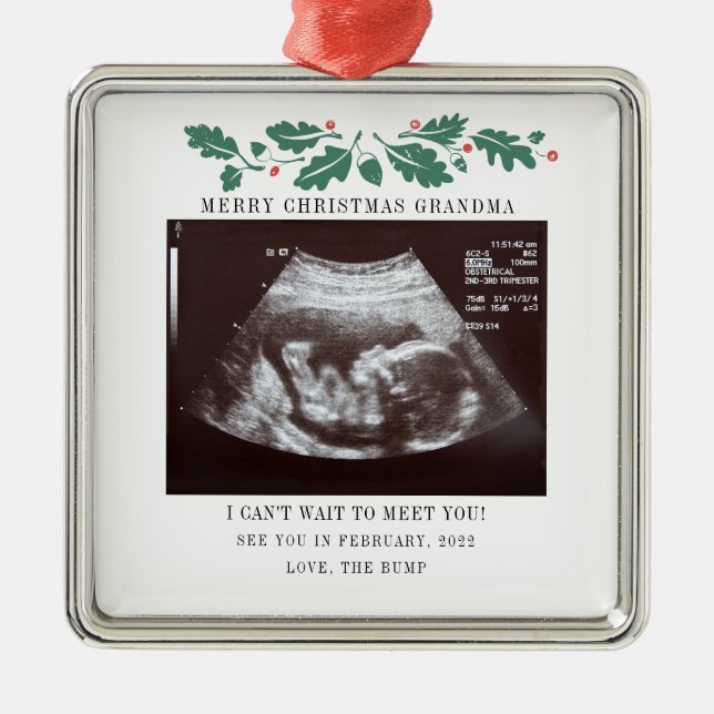 Frohe Weihnachtsschwangerschaft Ultrasound Foto Om Ornament Aus Metall (Vorne)