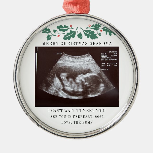 Frohe Weihnachtsschwangerschaft Ultrasound Foto Om Ornament Aus Metall (Vorne)