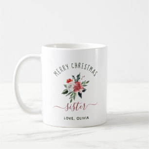 Frohe WeihnachtsSchwester Hübsche Aquarellblume Kaffeetasse