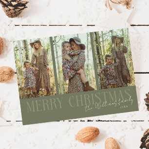 Frohe Weihnachtssignatur Multi Foto Sage Green Feiertagskarte