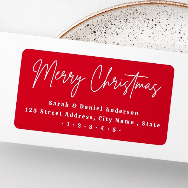 Frohe Weihnachtsskripte Rote Rücksendeadresse Adressaufkleber (Merry Christmas script red return address Label)