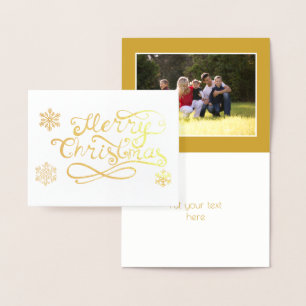 Frohe Weihnachtsskripte Schneeflocken Foto Gold Folienkarte