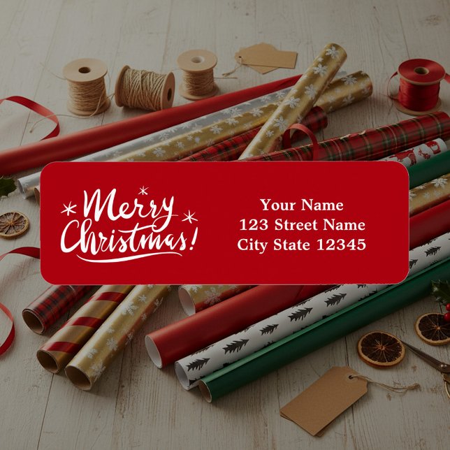 Frohe Weihnachtsskriptschrift handgeschriebene Sch (Red Christmas return address sticker)