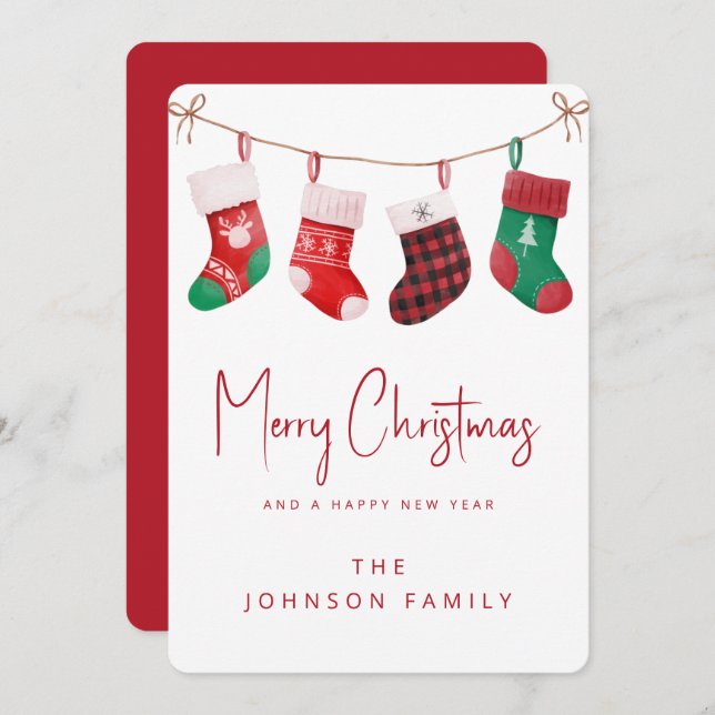 Frohe Weihnachtssocken Feiertagskarte (Vorne/Hinten)