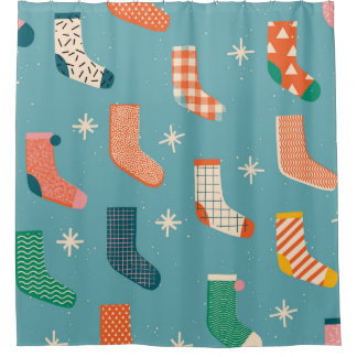 Frohe Weihnachtssocken Muster in der Abbildung. Duschvorhang