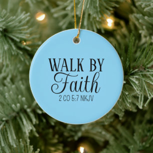 Frohe Weihnachtsspaziergang durch Faith Blue Bible Keramik Ornament