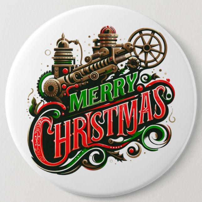 Frohe Weihnachtsstampunk Button (Vorderseite)