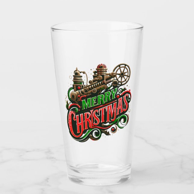 Frohe Weihnachtsstampunk Glas (Vorderseite)