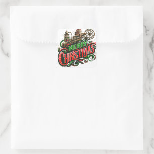 Frohe Weihnachtsstampunk Quadratischer Aufkleber