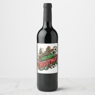 Frohe Weihnachtsstampunk Weinetikett
