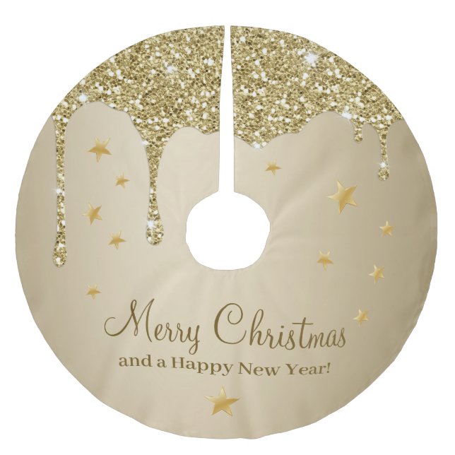 Frohe Weihnachtsstars Melting Gold Glittery Glam Polyester Weihnachtsbaumdecke (Vorderseite)
