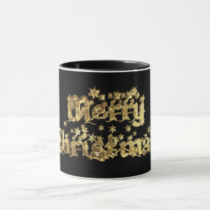 Frohe Weihnachtsstars Typografie Black and Gold Tasse