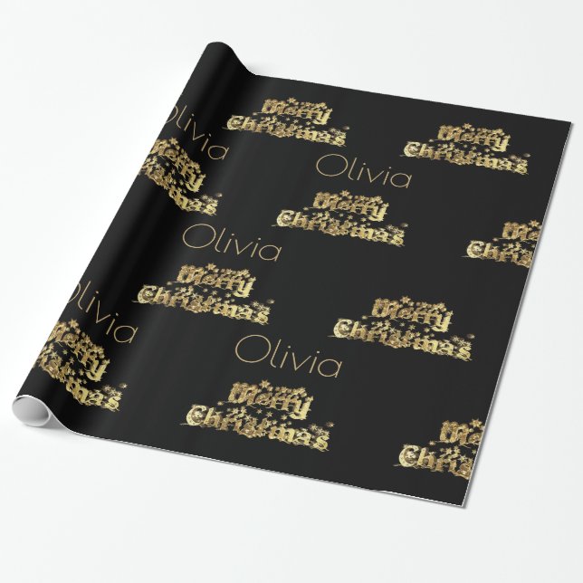 Frohe Weihnachtsstars Typografie Black Gold Chic Geschenkpapier (Ungerollt)