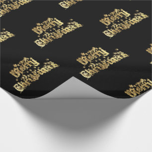Frohe Weihnachtsstars Typografie Black Gold Chic Geschenkpapier