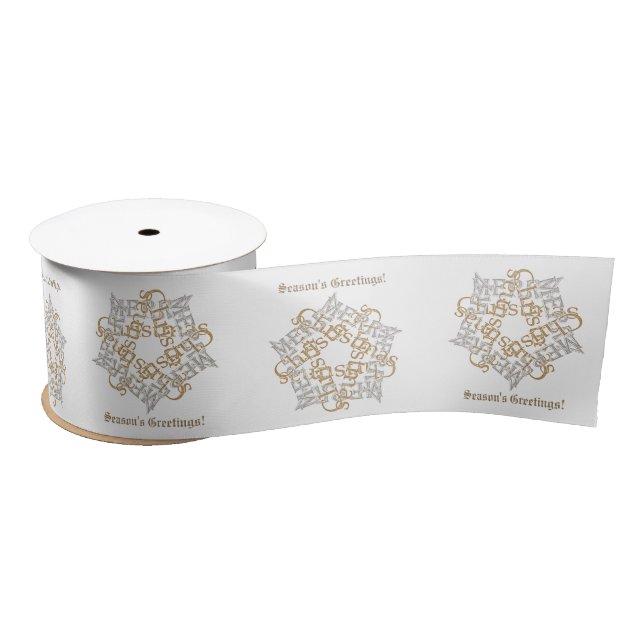 Frohe Weihnachtsstern Calligraphy Gold Silver Whit Satinband (Spule)