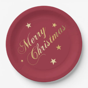 Frohe Weihnachtssterne Weinrot Gold Servietten Pappteller