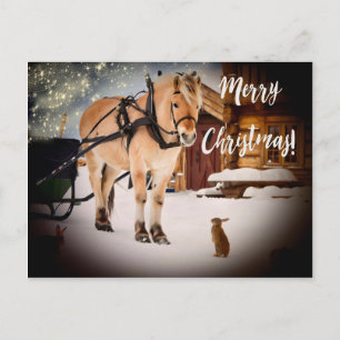 Frohe Weihnachtssternfarm mit Pferdeschnee Feiertagspostkarte