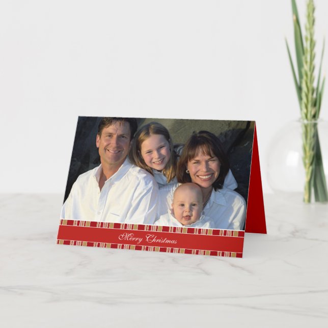 Frohe Weihnachtsstreifen Familienfest Foto Feiertagskarte (Vorderseite)