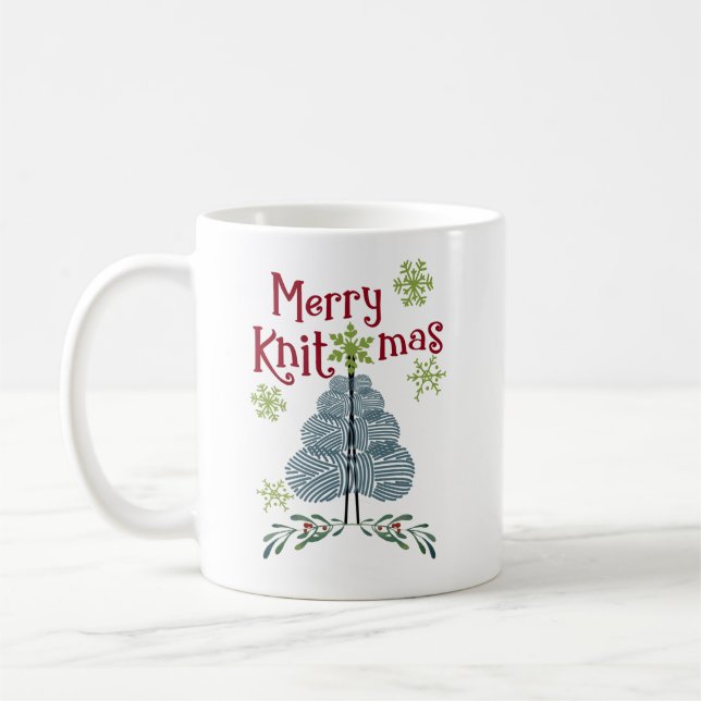 Frohe Weihnachtsstrickzeit Garn Baum und Schneeflo Kaffeetasse (Links)