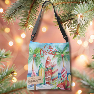 Frohe WeihnachtsSurfbretter auf der Beach Tote Tas Tragetaschen Mit Langen Trägern