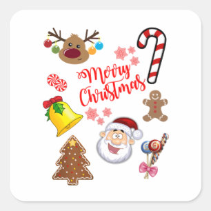 Frohe Weihnachtssymbole Quadratischer Aufkleber