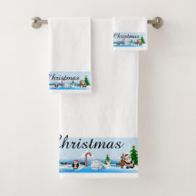 Frohe Weihnachtsszene auf Handtuch-Set