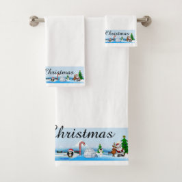 Frohe Weihnachtsszene auf Handtuch-Set Badhandtuch Set