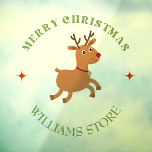 Frohe Weihnachtstext Rentiere weiß Fensteraufkleber