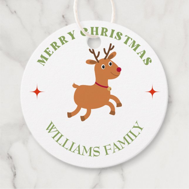 Frohe Weihnachtstext Rentiere weiß Geschenkanhänger (Vorderseite)