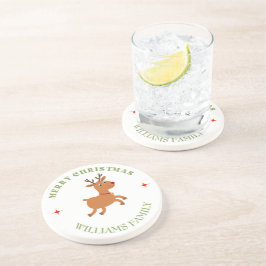 Frohe Weihnachtstext Rentiere weiß Getränkeuntersetzer