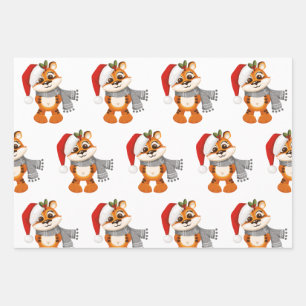 Frohe Weihnachtstiger niedlich Geschenkpapier Set