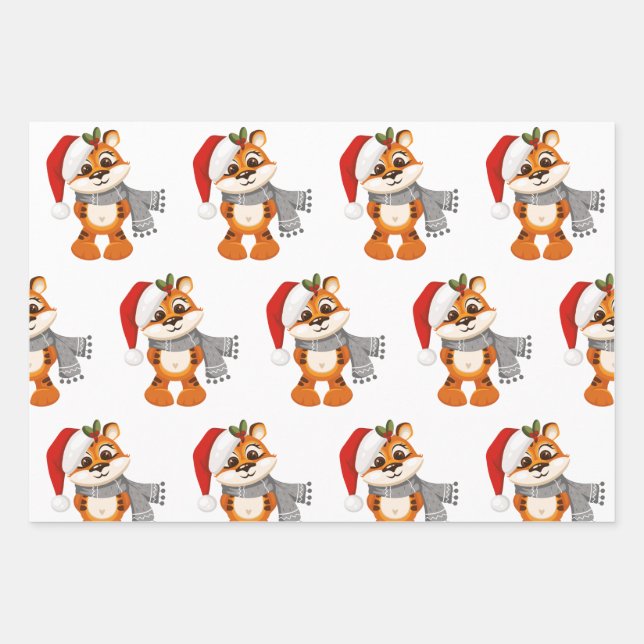 Frohe Weihnachtstiger niedlich Geschenkpapier Set (Vorderseite 3)