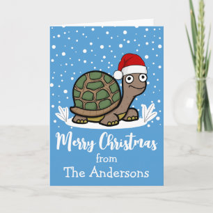 Frohe Weihnachtstortoise mit Weihnachtsmannmütze m Karte