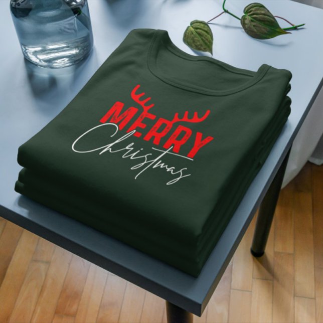 Frohe Weihnachtstypografie Antlers T-Shirt (Von Creator hochgeladen)
