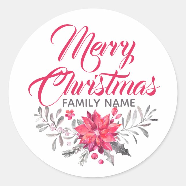 Frohe Weihnachtstypografie Blume Bouquet Sticker (Vorderseite)