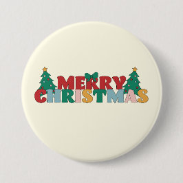 Frohe Weihnachtstypografie dekoriert Pine Tree Button