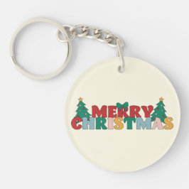Frohe Weihnachtstypografie dekoriert Pine Tree Schlüsselanhänger