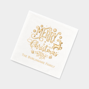 Frohe Weihnachtstypografie Familienname Servietten Mit Folie