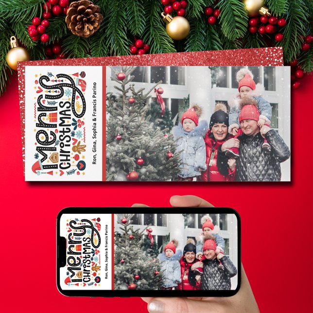 Frohe Weihnachtstypografie-Foto Feiertagskarte (Merry Christmas Typography Photo Holiday Cards - INSTANT DOWNLOAD and/or PRINTED )