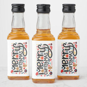 Frohe Weihnachtstypografie Mini Alkoholflaschenetikett