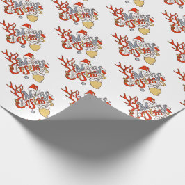 Frohe Weihnachtstypografie mit Rentier Antlers Geschenkpapier