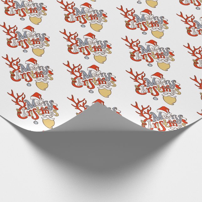 Frohe Weihnachtstypografie mit Rentier Antlers Geschenkpapier (Ecke)